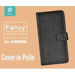 Cover a Libro in Pelle Nera Fancy per Samsung J1 2016
