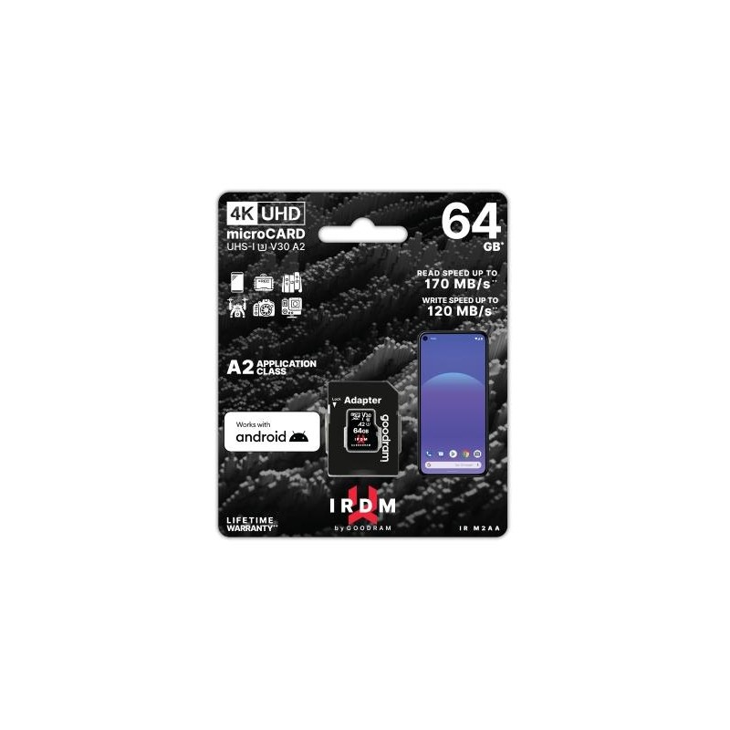 microSD IRDM by GOODRAM 64GB UHS I U3 A2 + adapter